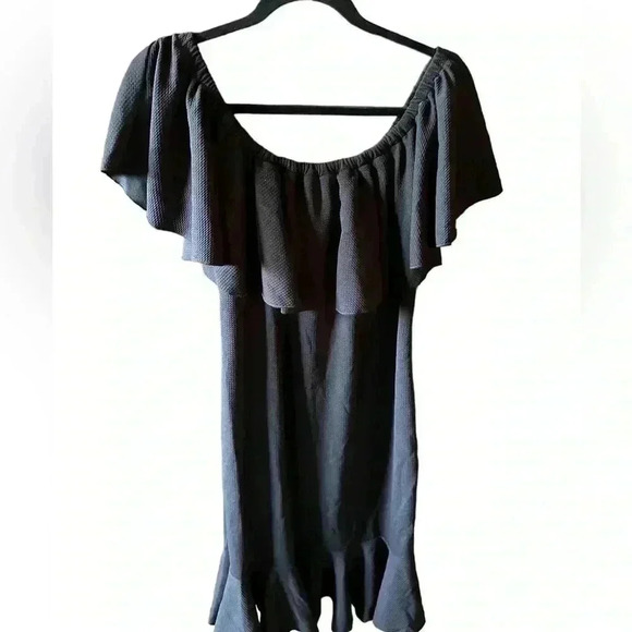 Lularoe medium black Off the shoulder Cici dress with mermaid hem. NWT. Stretchy - Picture 2 of 8